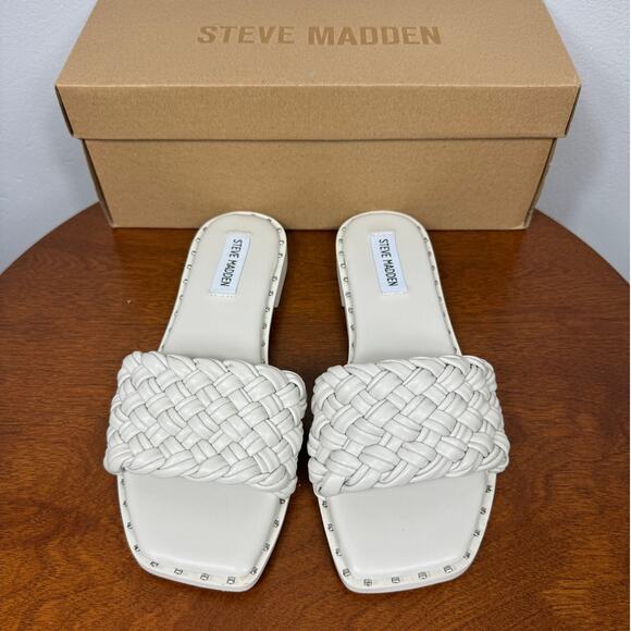 New Steve Madden Wynslow Slide Sandal in Bone Faux Leather Women's Size 7.5 - Picture 1 of 6